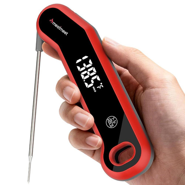 Meatmeet Digital Meat Thermometer - 0.5 Sec Instant Read Meat Thermometer Digital, Kitchen Thermometer Precise ±0.5℉, IP67 Waterproof, Large Bright LED Display, for BBQ/Grill/Cooking/Candy (S1)