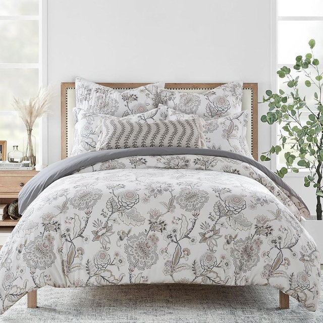 Levtex Home Ophelia Blush Reversible Queen Duvet Cover Set (90x94in) with 2 Pillowcases (26x20in) - Floral Bedding - Blush, Grey - Rayon Queen Size Duvet Cover Set - Soft, Pre-Washed