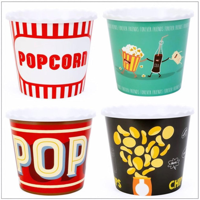 ONONEXPRESS Modern Style Reusable Plastic Popcorn Box/Popcorn Containers/Popcorn Bowls Set for Movie Theater Night - (BPA Free - 4 Pack - 75 oz) (Popcorn Mix B)