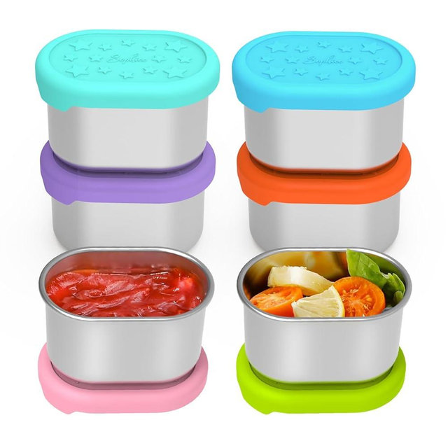 SOPHICO Stainless Steel Snack Containers for Kids, 3 oz Small Food Storage Container with Silicone Lid - Perfect 304 Metal Toddler Lunch Box for Daycare and School, Leak Proof (3oz, 6 PACK)