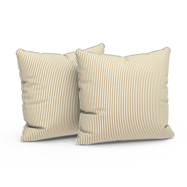 LVTXIII Set of 2 Patio Throw Pillows Waterproof 18"x18" Fade Resistant Outdoor Throw Pillows with Inserts, Fluffy Decorative Garden Toss Pillow Cushions for Home Patio Coach Sofa Use, Strip Beige