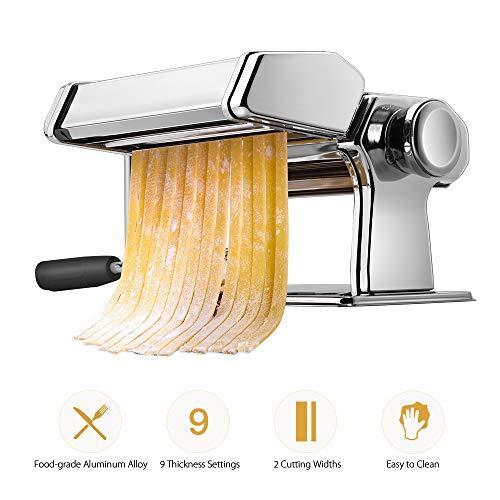 Pasta Machine, iSiLER 150 Roller Pasta Maker, 9 Adjustable Thickness Settings Noodles Maker with Washable Aluminum Alloy Rollers and Cutter,Perfect for Spaghetti, Fettuccini, Lasagna or Dumpling Skins