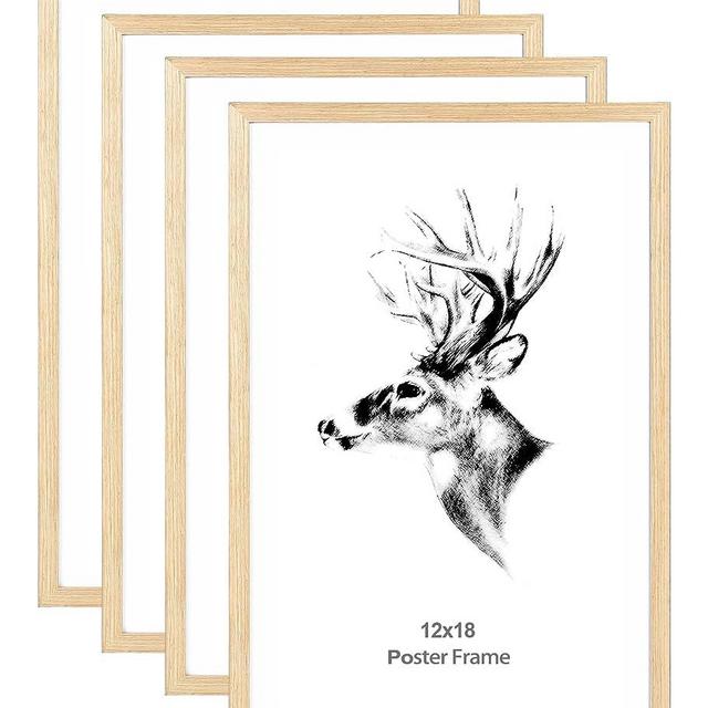 Yaetm 12x18 Frame Set of 4, Solid Oak Wood Poster Frame 12 x 18 inches, Wall Gallery 12x18 Picture Frame for Horizontal and Vertical Wall Mounted (4 pack, Oak)