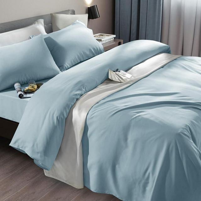SONORO KATE Bed Sheet Set Super Soft Microfiber 1800 Thread Count Luxury Egyptian Sheets Fit 18-24 Inch Deep Pocket Mattress Wrinkle-6 Piece (Spa Blue, King)