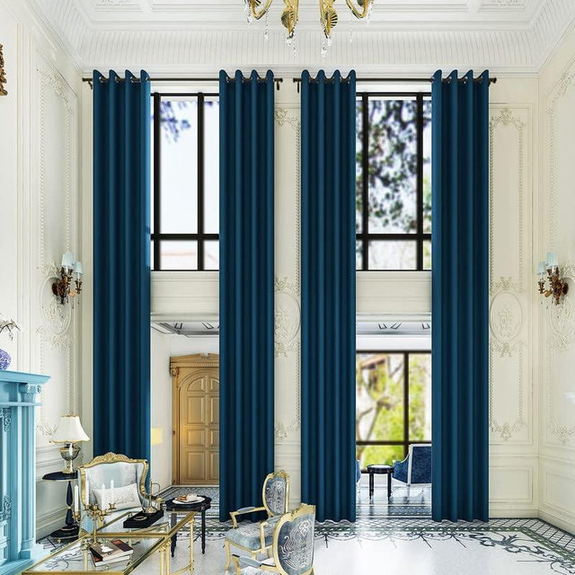 Grichril Extra Long Blackout Curtains - 2 Story High Living Room Drapes - Tall Curtains for High Ceiling or Long Window - 144 156 168 192 204 216 240 Inch 12ft-20ft Length(1 Panel,Navy, 52″x204″)