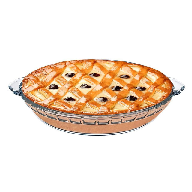 1 Pack Round Glass Pie Pans for Baking Round Baking Dishes with Handles for Apple Pie Pumpkin Pie Salads (Clear 8in)