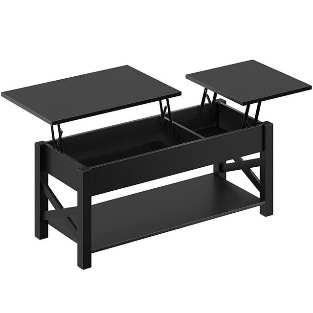 Rolanstar Lift Top Coffee Table with Hidden Compartment, 43.8 Inch 2 Way Lift Top Coffee Table, Rising Tabletop with Open Shelf, Central with Two-Way Lift Tabletop for Living Room, Black