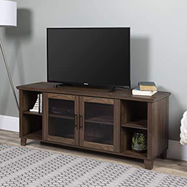 WE Furniture Rustic Farmhouse Wood Stand for TV's up to 64" Living Room Storage, 58", Walnut Brown
