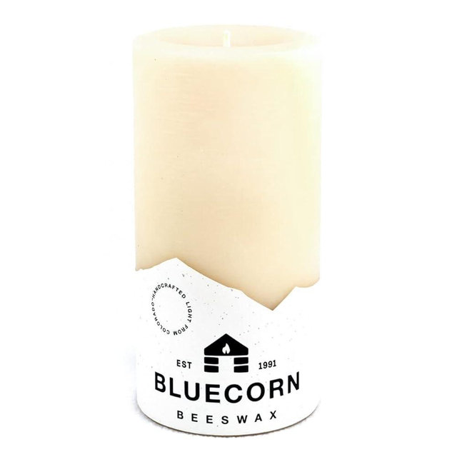Bluecorn Beeswax 100% Pure Beeswax Pillar Candles | Ivory White Beeswa, Unscented | Soy, Paraffin, & Fragrance Free | 3x6, 90 Hour Burn Time | Handmade in Colorado
