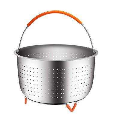 The Original Sturdy Steamer Basket for 8 Quart Pressure Cooker, 18/8 Stainless Steel Steamer Insert with Silicone Covered Handle, Great Accessory for Steaming Vegetables Fruits Eggs