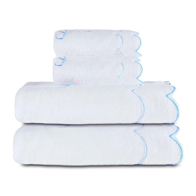 RRBXIA 4 Set Cute Blue Coquette Bow Bath Towels Set 2 Bath Towels 2 Hand Towels Soft Embroidered Preppy Decorative Scalloped Towels for Bathroom (Blue)