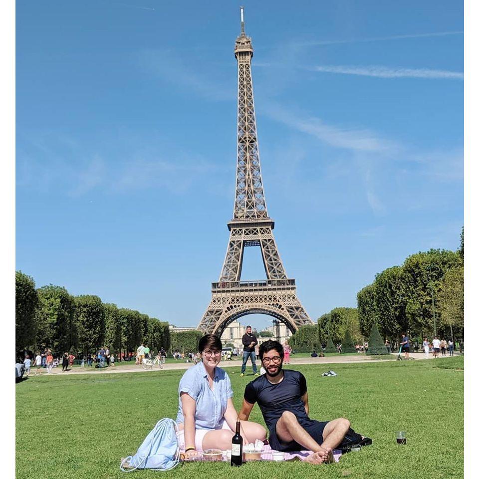 A picnic for two in front of the Eiffel Tower in August 2019