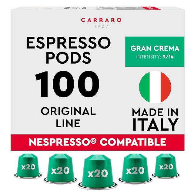 CARRARO 1927 Gran Crema - 100 Aluminum Espresso Pods Compatible with Nespresso Original line - Intensity 9/14, Medium Roast Espresso Capsules Made in Italy