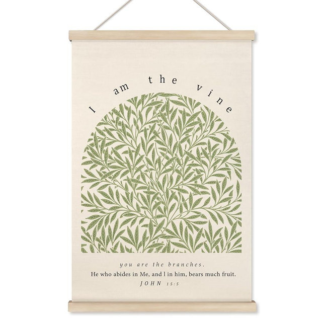 HRQKO John 15: 5 Christian Wall Art Poster Hanger Frame, Scripture I Am the Vine Wall Decor Posters with Wooden Frames, Sage Green Bible Verse Wall Hanging Decor for Women Men Room Office, 16x24 inch