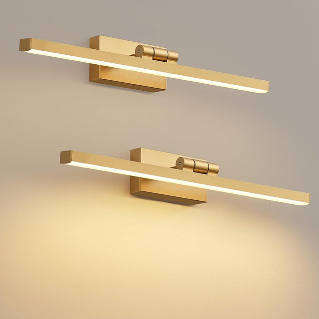 PUSU Rechargeable Picture Light Set of 2, Gold LED Cordless 15.7 inch Wall Mount Art Lamp with Remote, 2700K Dimmable Battery Powered Display Lights for Artwork Painting Living Room, Bedroom, Hallway