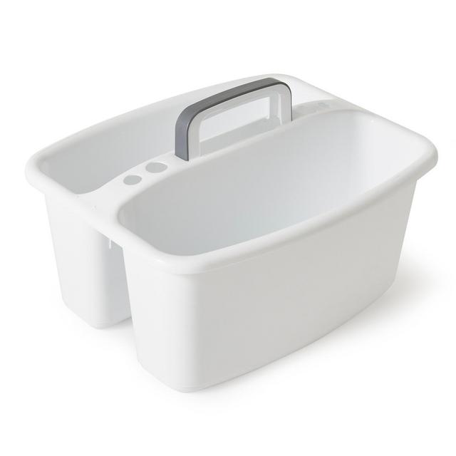 Gracious Living Large Portable Plastic Storage Caddy Tote w/2 Compartments w/Handle Under Sink Organizer for Cleaning Supplies, Crafts, Make-up, White
