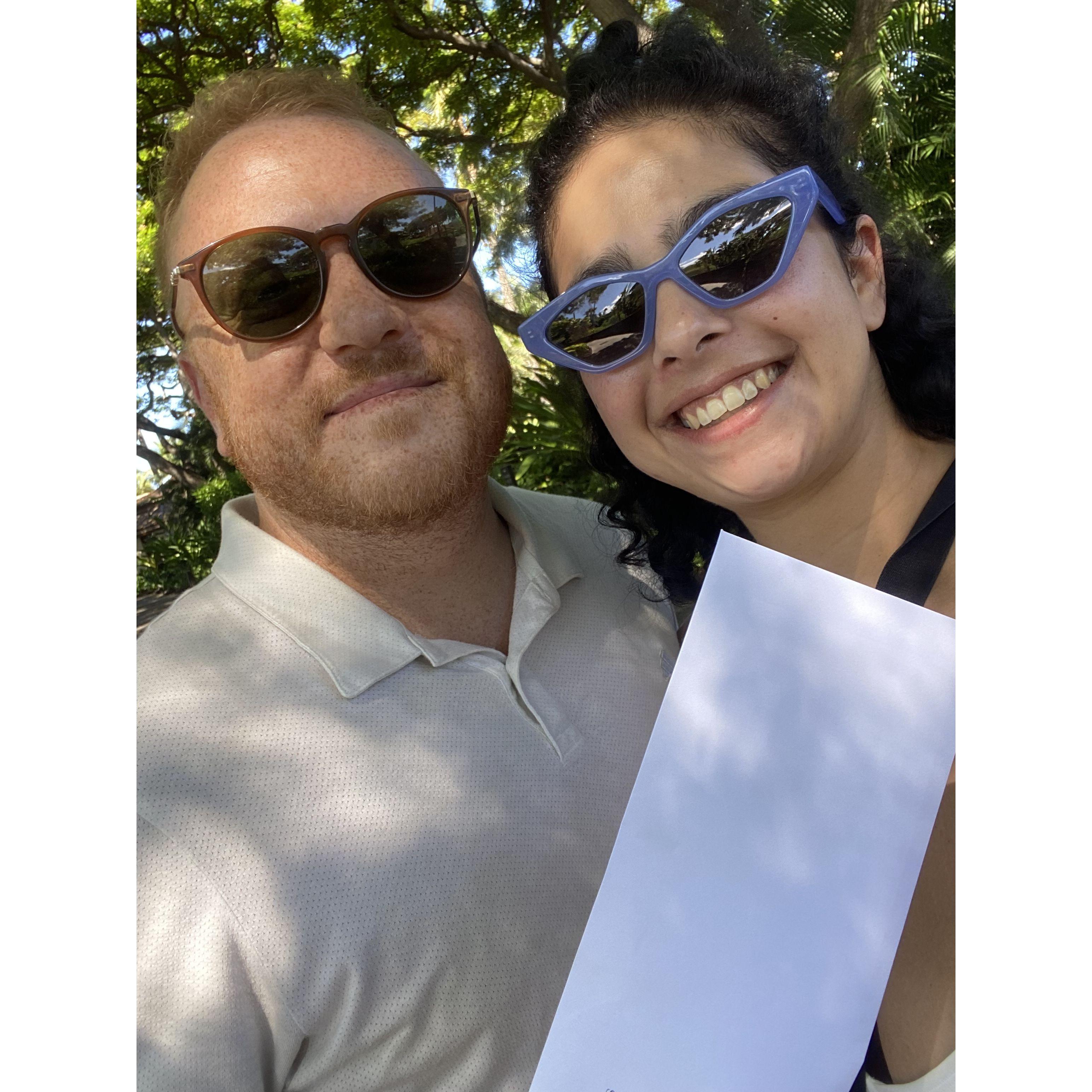 Obtaining our marriage license in Hawaii!