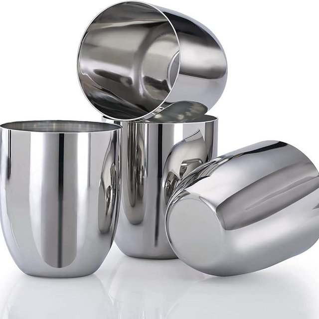 Vinod 12 OZ Premium Stainless Steel Glass, Set of 4 Water Drinking Cups, Premium Metal Cups, Drinking Wine Glasses for Milk, Juice, Beer, Whisky, Alcohol, Reusable, 12 Ounce Cups