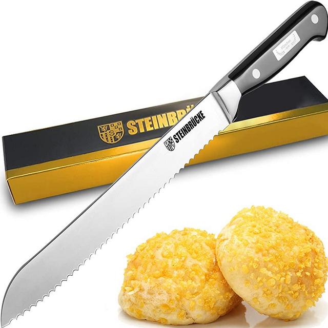 Bread Knife - STEINBRÜCKE Serrated Bread Knife 10 Inch, Sharp Bread Slicing Knife Forged of High Carbon German Steel, Bread Cutter with Wavy Edge for Homemade, Baking, Cake and Crusty Bread