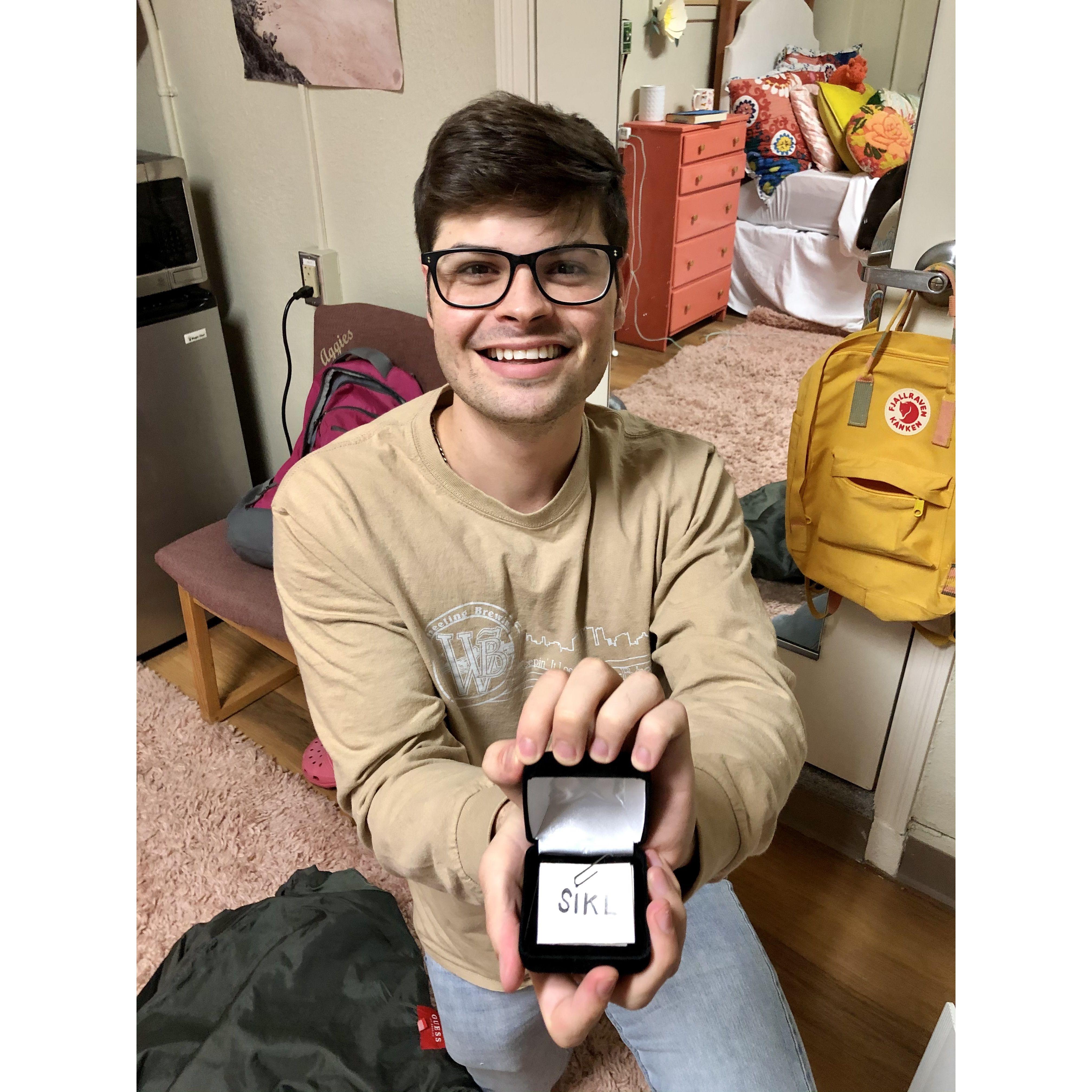 Throw back to when we first started dating, Carson fake proposed. Now here we are!