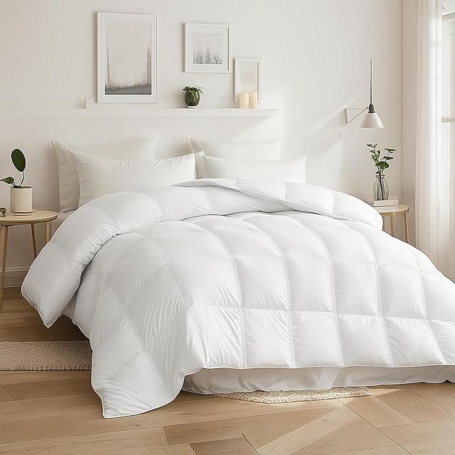Beautyrest Goose Down Fiber Comforter Queen/Full Size Duvet Insert, 100% Cotton All Season White Bedding Comforters, 8 Tabs, Hotel Collection Extra Fluffy Luxury Duvet, 90''x90''