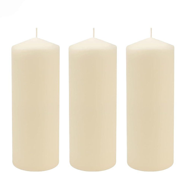 Stonebriar Unscented Pillar Candles – 80 Hour Burn Time, Long-Lasting Wax Candles for Weddings, Holidays, Home Décor & Special Events, Pack of 3, Ivory, 3" x 8"