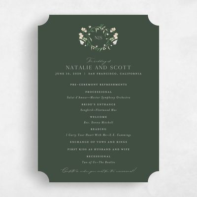 Green Ticket Wedding Program - Mirtillo