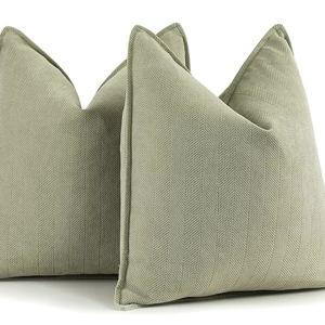 ZWJD Sage Green Pillow Covers 18x18 Set of 2 Chenille Throw Pillow Covers with Elegant Design Soft and Luxurious Decorative Throw Pillows for Couch, Bed, and Home Decor