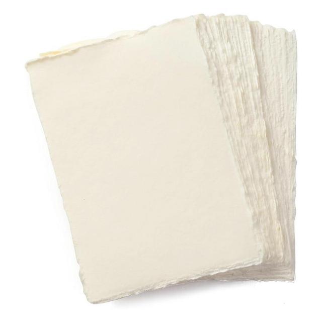 Wanderings Handmade A6 Cream Mixed Media Paper with Deckle Edge - 4x6-150 GSM -Colored Cold Press Textured Paper Made with Recycled Cotton for Crafts Card Making Sketching Watercolor - 50 Sheets