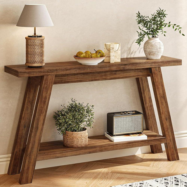Tarnorci Console Table, 55-Inch Entryway Table with Storage 2-Tier Narrow Wood Console Table Behind Couch Sofa Tables for Living Room, Entryway, Hallway (Light Brown)