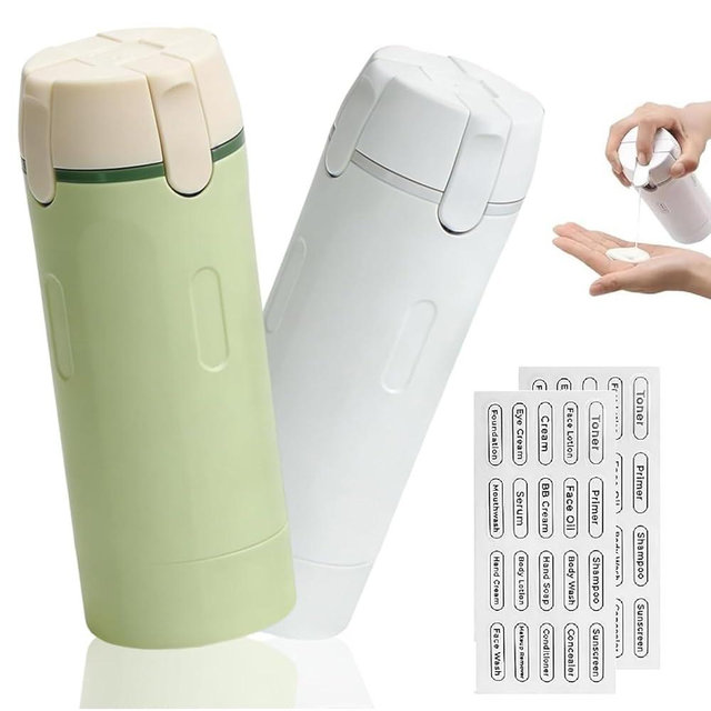 Thmsikiw 4 in 1 Travel Dispenser Bottle, Travel Dispenser Set, 8 Pack 30ML Leak Proof Bottles for Shampoo Lotion Conditioner Cream (Green&White)