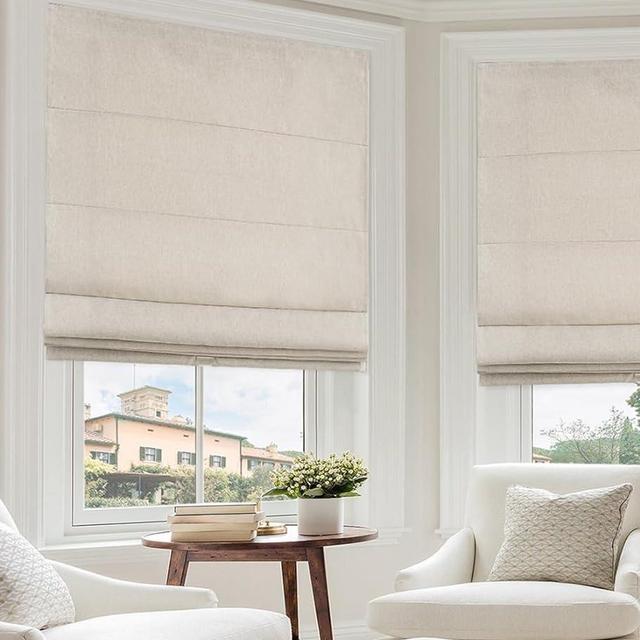 SHECUTE Roman Shades for Windows Cordless, Fabric Roman Window Shades for Bedroom, Living Room and Home, Room Darkening Light Filtering Roman Blinds for Windows and French Doors (Linen, 34”W x 64”L)