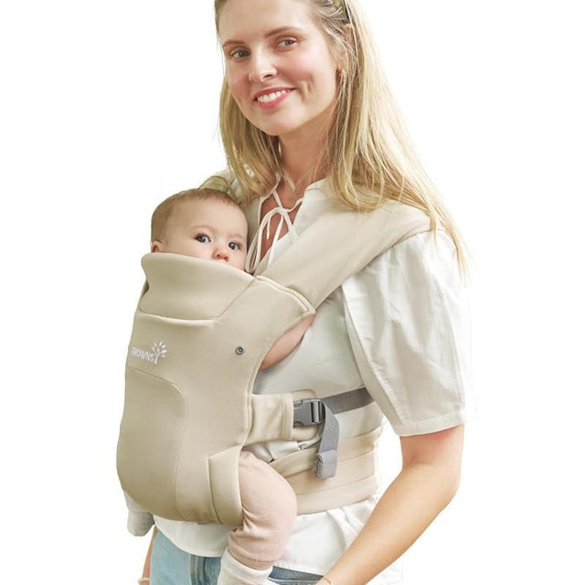 GROWNSY Baby Carrier Newborn to Toddler, Cozy Baby Wraps Carrier, Ergonomic Baby Carrier with Head Support, Cream