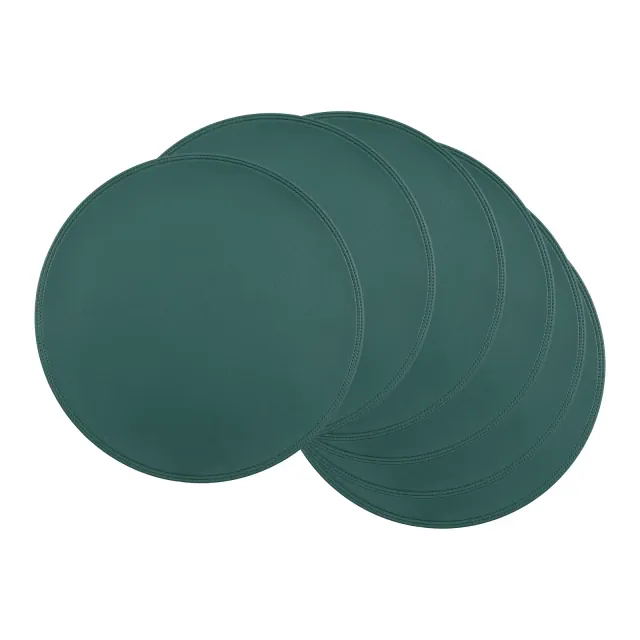 REGALWOVEN Faux Leather Waterproof Soft Heat Resistant Wipeable Placemats 6 Pcs Green