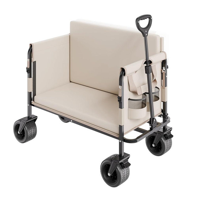 VEVOR 3-in-1 550lbs/220L Large Collapsible Folding Wagon, Convert to Bench, Foldable Beach Wagon with Wheels for Sand, Outdoor Utility Wagon for Groceries, Camping, Sports, Shopping