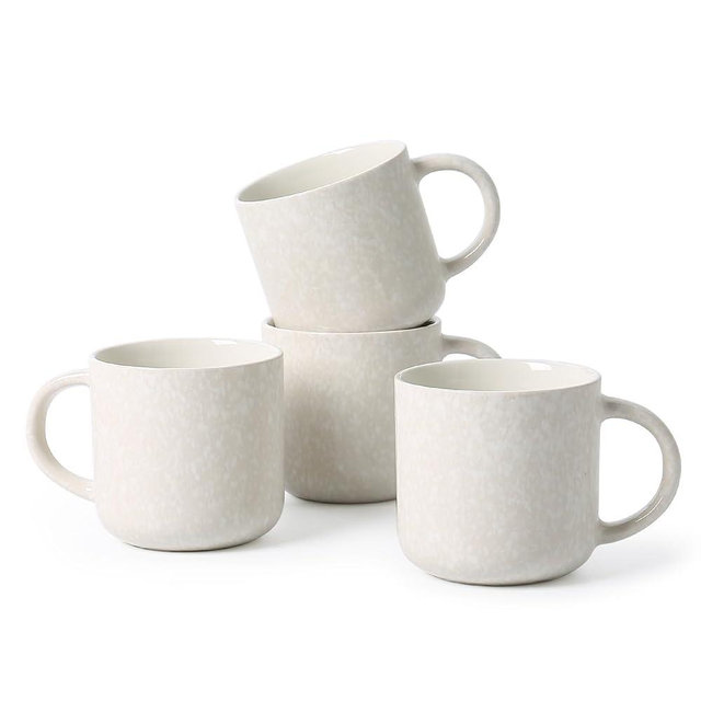 MONITO 12 OZ Coffee Mugs Set of 4, Modern Ceramic Coffee Mugs Set with handle for Tea/Latte/Cappuccino/Milk/Cocoa.White.