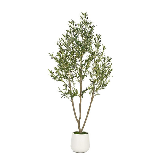 Arborvigro Artificial Olive Tree 6FT Tall Faux Olive Tree Artificial Indoor with Natural Wood Trunk and Lifelike Fruits Realistic White Planter Potted for Home Office Living Room Decor
