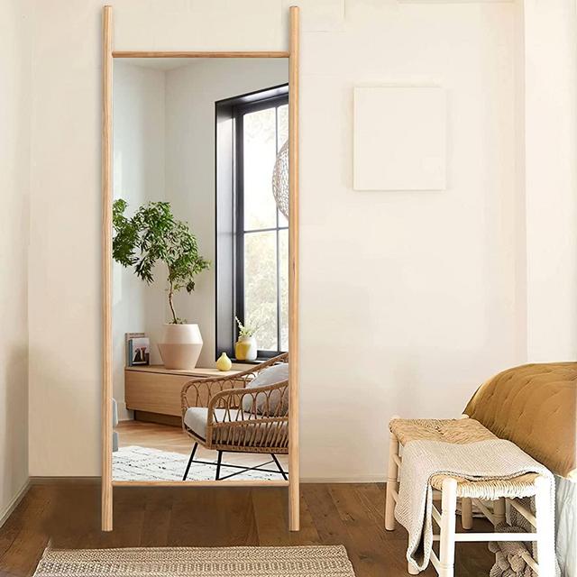 NeuType Full Length Mirror, 65"x22" Solid Wood Ladder Wall-Mounted Mirror, Floor Mirror, Dressing Mirror,Hanging or Leaning Against Wall,Natural(Ladder Frame)