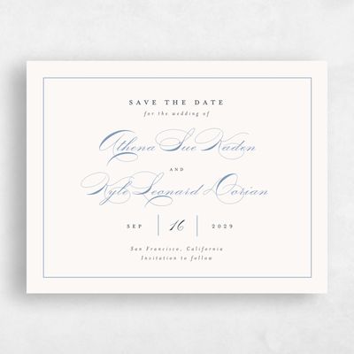 Denim Blue Wedding Save the Date - Perseus Landscape