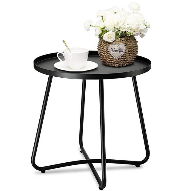 Outdoor Side Tables, Anti-Rust Outdoor End Table, Small Round Metal End Table Outdoor Table for Garden Balcony Yard Porch Patio Lawn Black