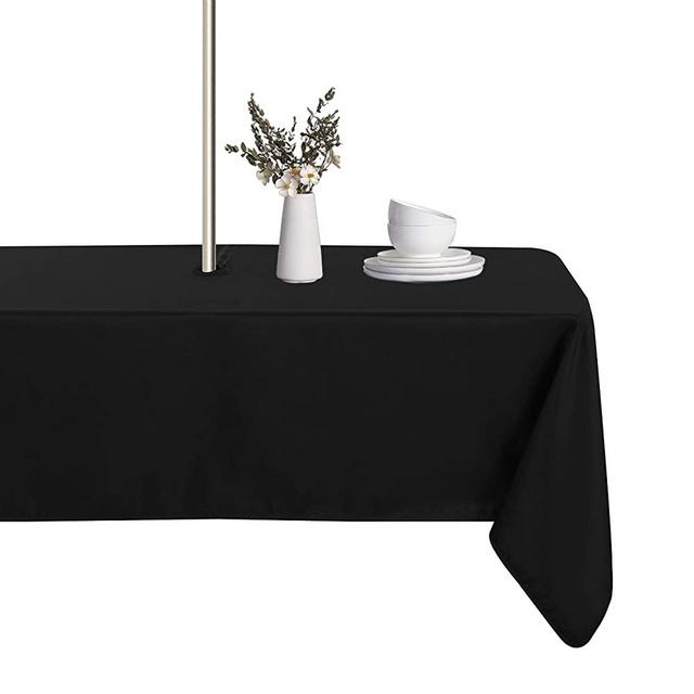 LUSHVIDA Outdoor and Indoor Tablecloth - Washable Waterproof Wrinkle Free Table Cloth with Zipper and Umbrella Hole for Spring/Summer/Party/Picnic/BBQS/Patio (Rectangle 60x84 inch, Black)