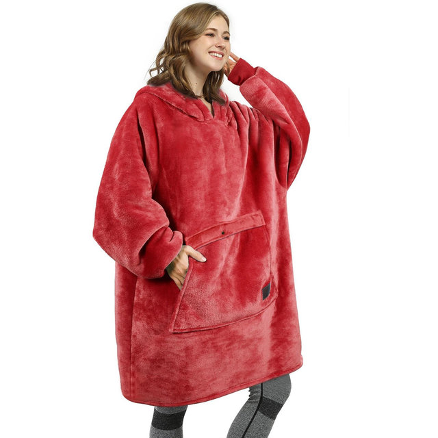 Womens Oversized Flannel Blanket Hoodie Sweatshirt, Plush Fleece Lined Lounging Pullover, Gift for Women - Catalonia