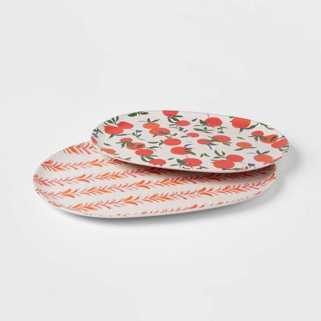 2pc Melamine and Bamboo Oval Serving Platters Orange - Opalhouse™