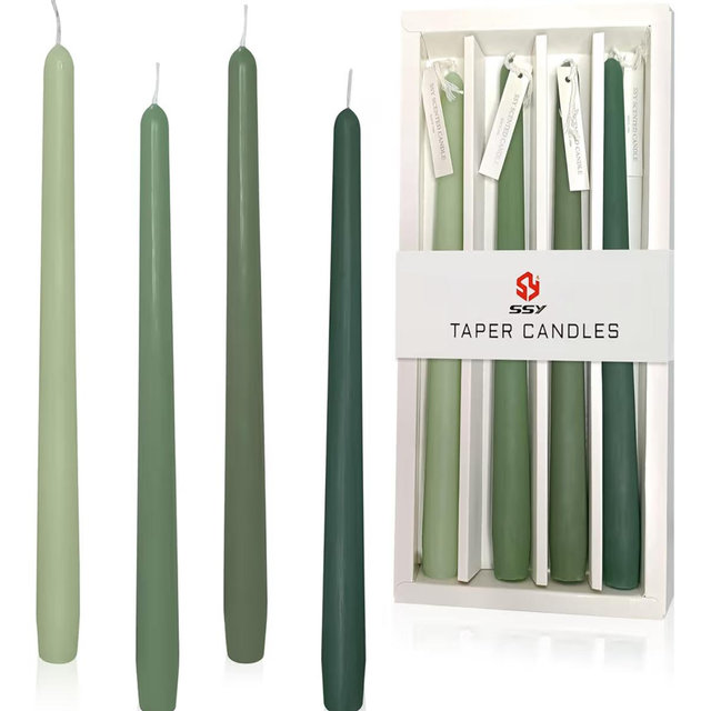 Gradient Color Taper Candles Cedar Scented Candle Sticks 10 inch - Set of 4 Green Tapered Candles for Home Decor Kitchen Decor Wedding Decorations