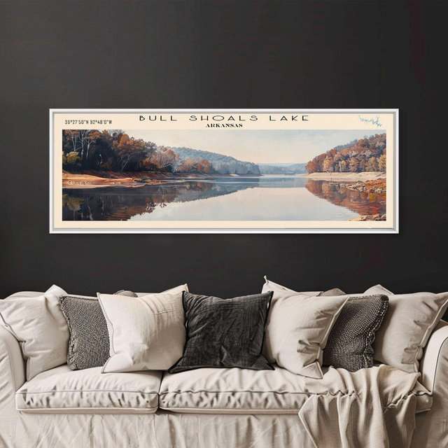 Bull Shoals Lake Arkansas Framed Canvas: Rustic Panoramic Lake House Art