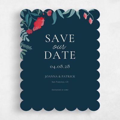 Blue Scalloped Wedding Save the Date - Blysse Portrait