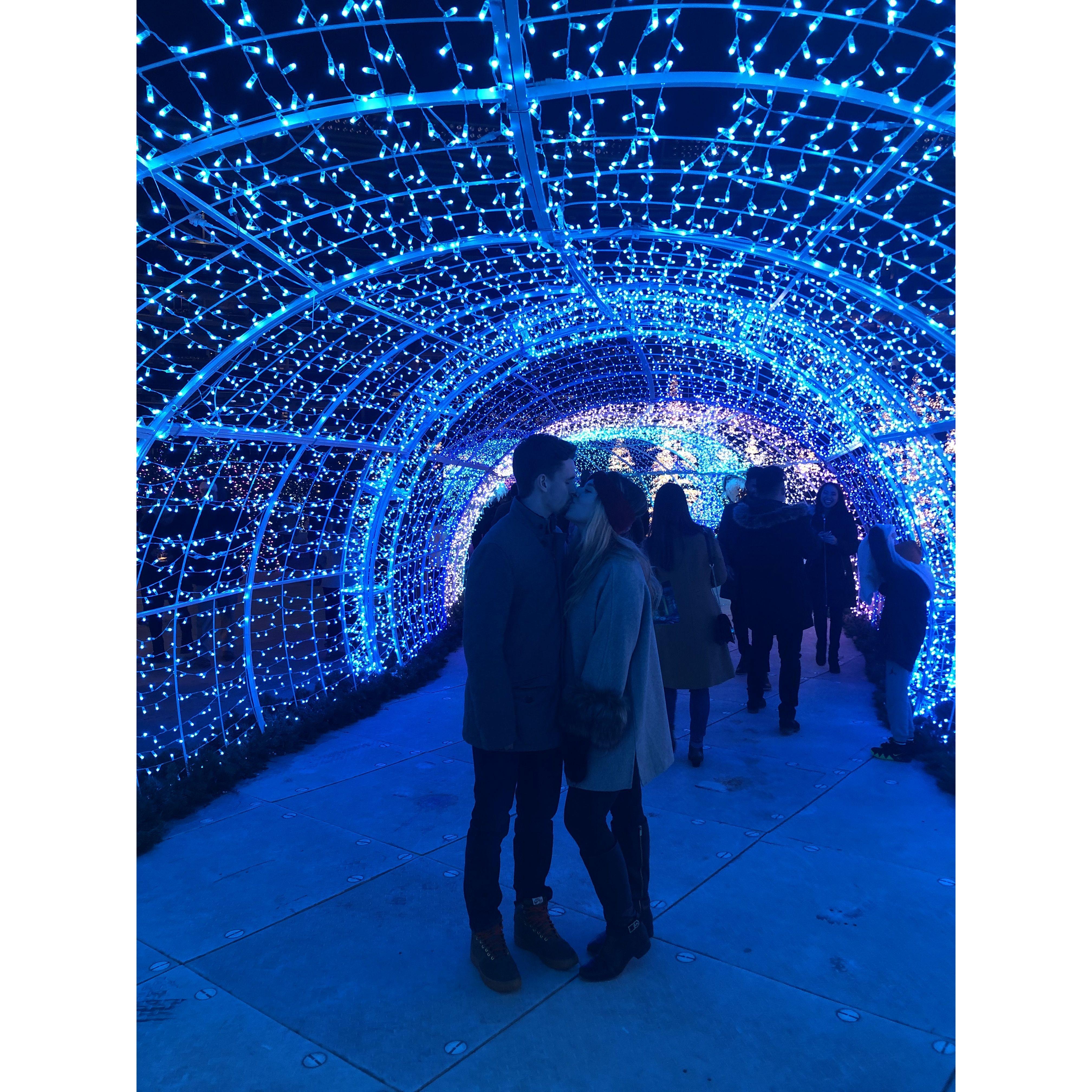 Olivia and Vince under the lights at the Enchant Christmas event at Nationals Park in Washington, D.C. in 2019.