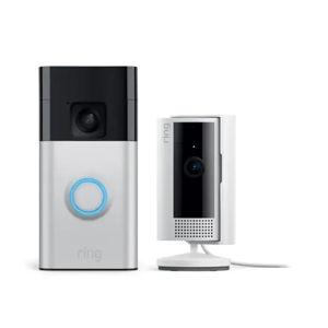 Ring - Starter Set with Battery Doorbell and Indoor Cam - Satin Nickel and White