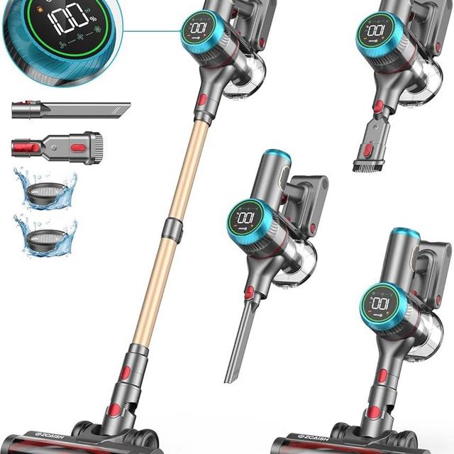 Cordless Vacuum Cleaner, 550W 45KPA 60 Mins Runtime Vacuum Cleaners for Home with Smart Display, Stick Vacuum with Charging Dock Station Removable Battery, Handheld Vacuum for Pet Hair/Carpet/Floor