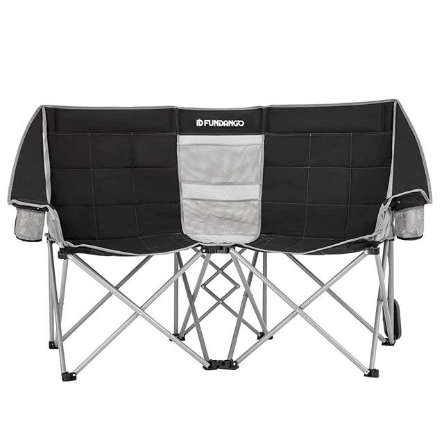 FUNDANGO Outdoor Portable Loveseat Folding Double Camping Chair for 2 Person Seat Heavy Duty Oversized Sofa Couch with Cup Holders, Armrest, Pouch, for Camp, Lawn, Patio, Travel, Sports, Beach